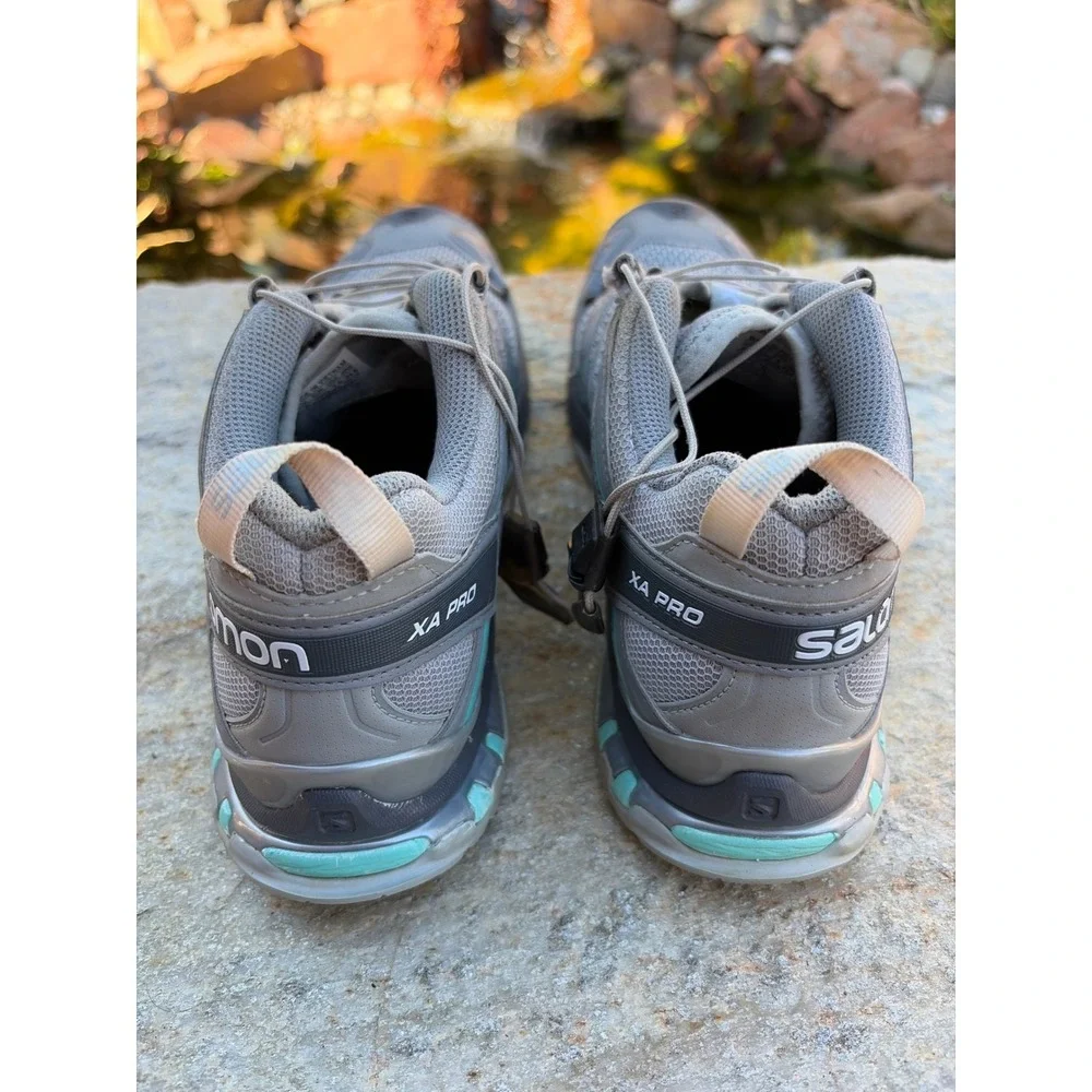 Salomon XA Pro 3D Mens 7.5 Grey Teal Mountain Trail Running Shoes 356811